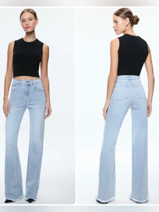 Alice+Olivia Denim - Alice+Olivia High Rise Bootcut Jeans Raw Hem Size 28 x 31" Light Blue